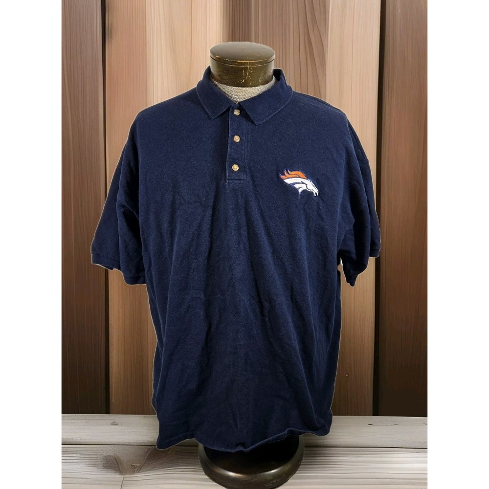 NFL Denver Broncos Polo Shirt Mens 2XL Navy Blue‎ Embroidered Logo Short Sleeve